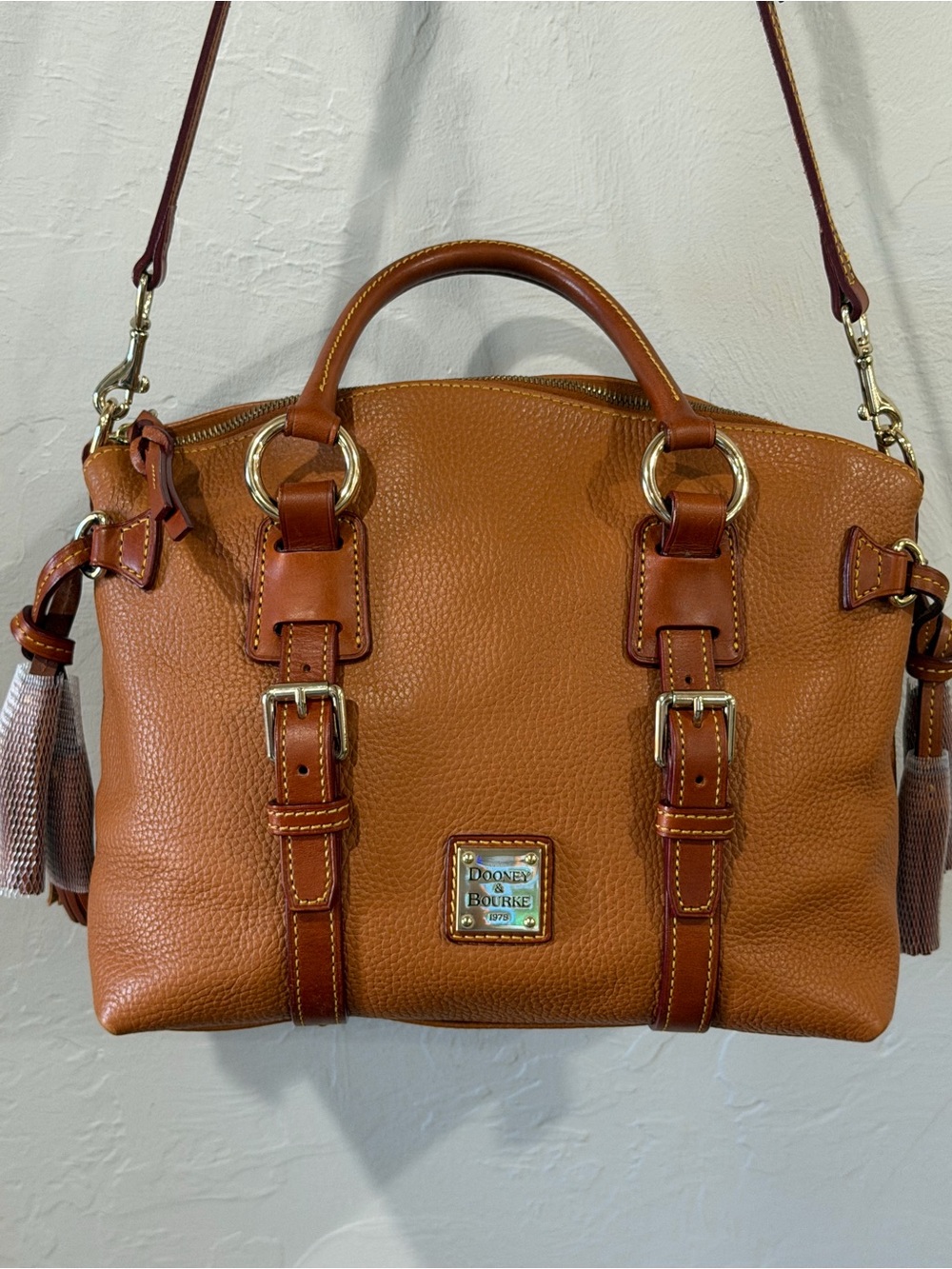 Dooney & Bourke Pebbled Leather Satchel in Cognac Brown